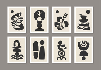 Set of creative trendy poster with abstract contemporary collage background