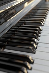 closeup of piano keys in black and white color