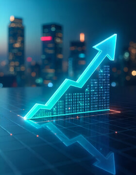 "3D Business Graph with Arrow Indicators for Financial Growth and Market Success"

