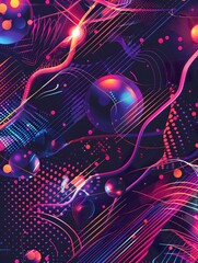 Illustration of A cool music festival poster with eye-catching dot fonts and neon lights, capturing the essence of the event. Ai Generate.
