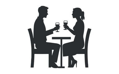 couple dining at a restaurant silhouette illustration