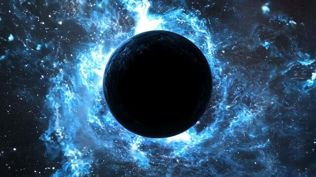 Data Gravity: A Black Hole Surrounded by Glowing Blue Streams