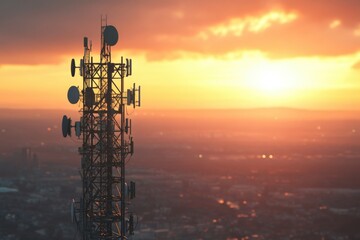 Telecommunication Tower Sunset View Cityscape Photography Urban High Angle Connectivity