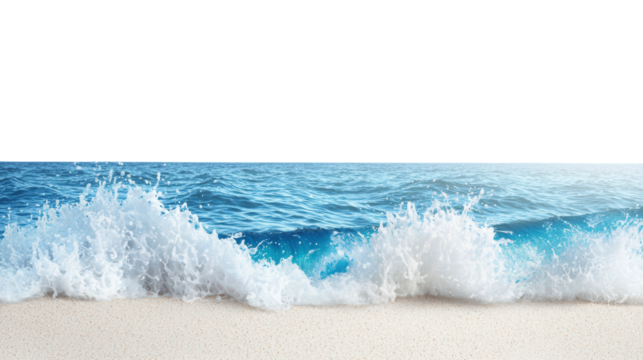 serene beach scene with gentle waves crashing on shore. Isolated on white/transparent background.