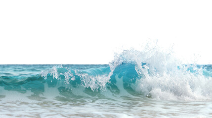 Obraz premium Vibrant blue sea wave crashing on shore, creating refreshing scene. Isolated on white/transparent background.