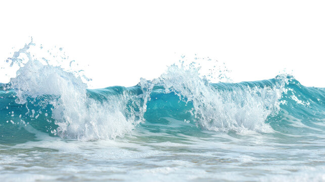 Vibrant blue sea waves crashing on shore create refreshing scene. Isolated on white/transparent background.