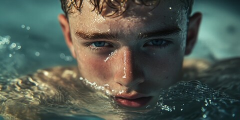 Contemplative Youth in a Swimming Pool