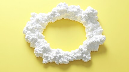 White Cloudlike Circular Frame Pastel Yellow Background Minimalist Design