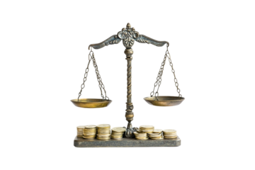 Antique Scales Balanced with Gold Coins Financial Equity Justice