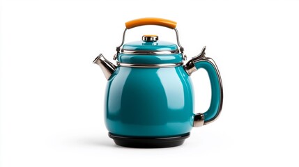 Teal Camping Kettle with Orange Handle. Generative AI