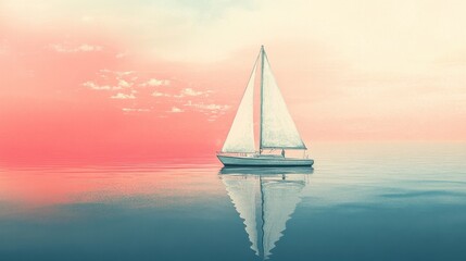 Fototapeta premium Sailboat at Sunset Peaceful Serene Ocean Scene