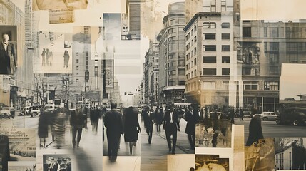 A Collage of City Street Scenes with Blurred Figures and Building Facades