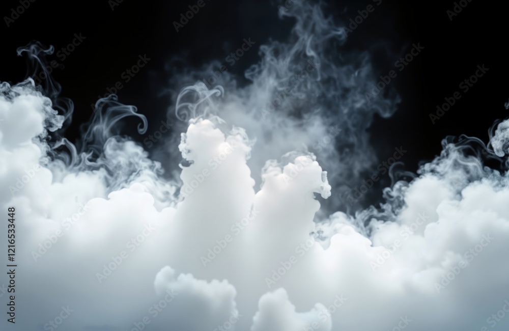 Aufkleber White steam floats on dark background. Abstract swirling patterns, clouds of white vapor. Motion, dynamic forms. Isolated image ideal for backgrounds in various projects. Creative design for posters,