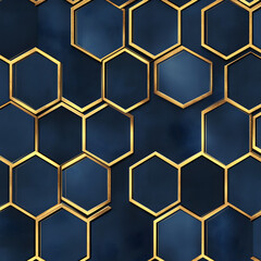 abstract gold and blue hexagon pattern.