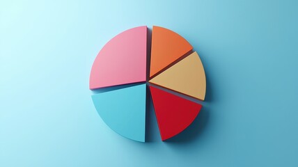 Fototapeta premium marketing survey Concept. A colorful pie chart on a blue background, representing data visualization and analysis.