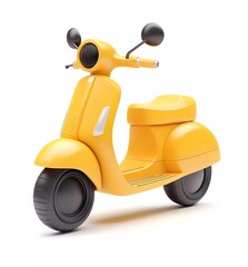 Yellow toy scooter icon isolated on a white background, in a cartoon style, high resolution, ultra-realistic photography. 