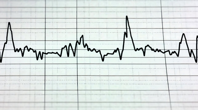 Closeup shot of a fluctuating line graph on gridded paper.  Perfect for illustrating concepts of data analysis, stock market trends, medical monitoring, or scientific research.