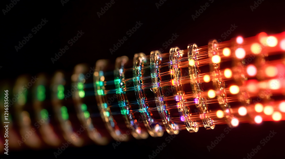 Poster abstract closeup of vibrant, multicolored led lights arranged in a captivating, spiraling pattern. i