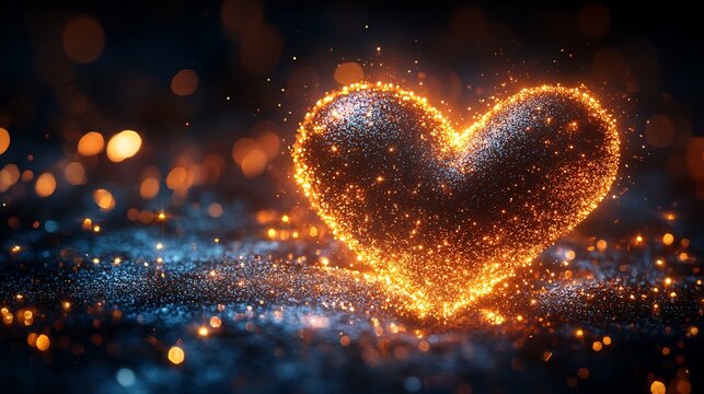 Glittering invitation card for The Heartstrings Ball showcasing radiant heart designs shimmering borders and a blank heart shaped area in the center for personalizing with names and dates