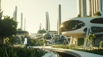 Naklejka premium Futuristic Cityscape with Organic Architecture