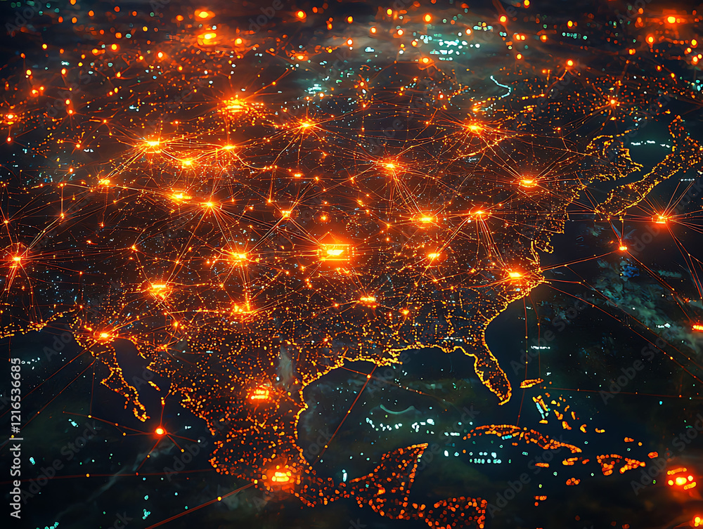 Aufkleber stunning abstract image depicting north americas interconnected network. glowing nodes and lines vis