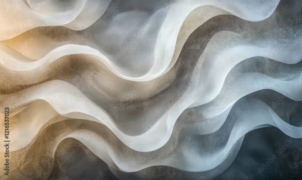 Poster flowing waves of light create a mesmerizing abstract design using soft colors and textures