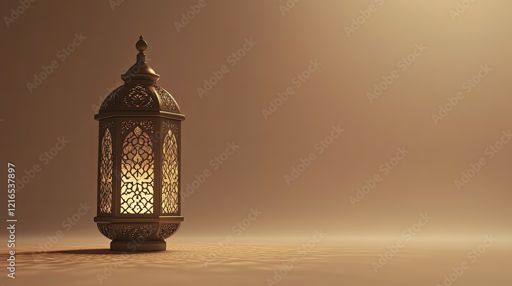 Poster elegant lantern casting soft light, intricate patterns creating