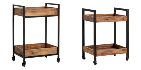 Stylish and functional multi level rolling utility cart with wooden shelves and metal frame  Versatile storage solution for home office or bedroom organization