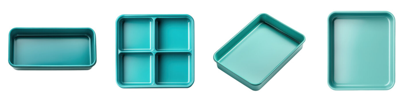 Turquoise Geometric Trays and Dishes in Various Shapes and Sizes for Kitchen or Home Organization  Clean Minimalist Flatlay Arrangement on White Background