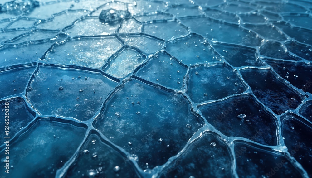 Aufkleber closeup view of cracked ice surface. textured pattern of fractured ice panels. blue tones, white hig