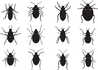 A set of insects silhouettes for flat design. Hand drawn vector illustration