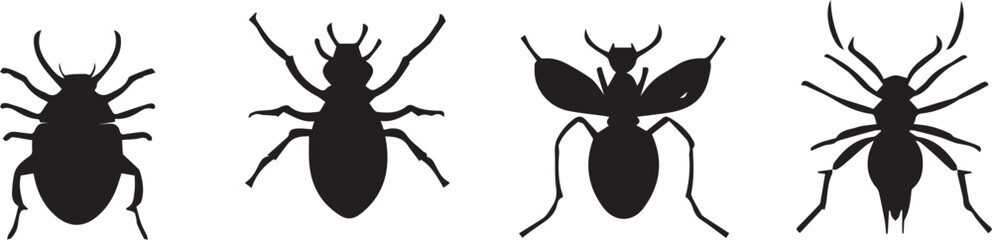 A set of insects silhouettes for flat design. Hand drawn vector illustration
