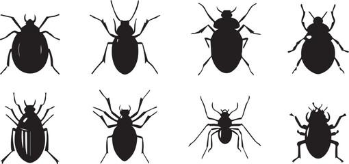A set of insects silhouettes for flat design. Hand drawn vector illustration