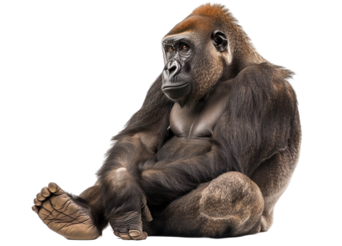 Gorilla Sitting isolated on white background png transparent clipart.
