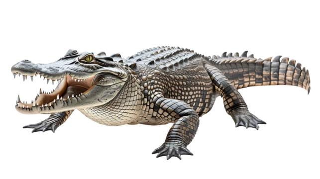 Crocodile animal isolated on white background png transparent clipart.