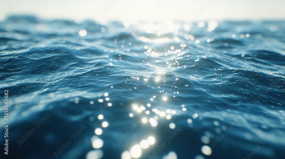 Poster abstract blurred background with gentle ocean waves and sparkling sunlight reflections creating a ca