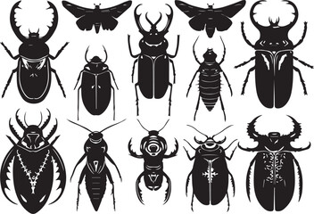 A set of insects silhouettes for flat design. Hand drawn vector illustration