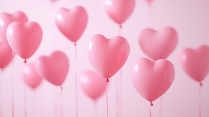 Heart-shaped pink balloons floating against a soft background