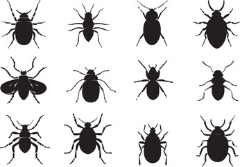 A set of insects silhouettes for flat design. Hand drawn vector illustration