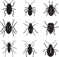 A set of insects silhouettes for flat design. Hand drawn vector illustration