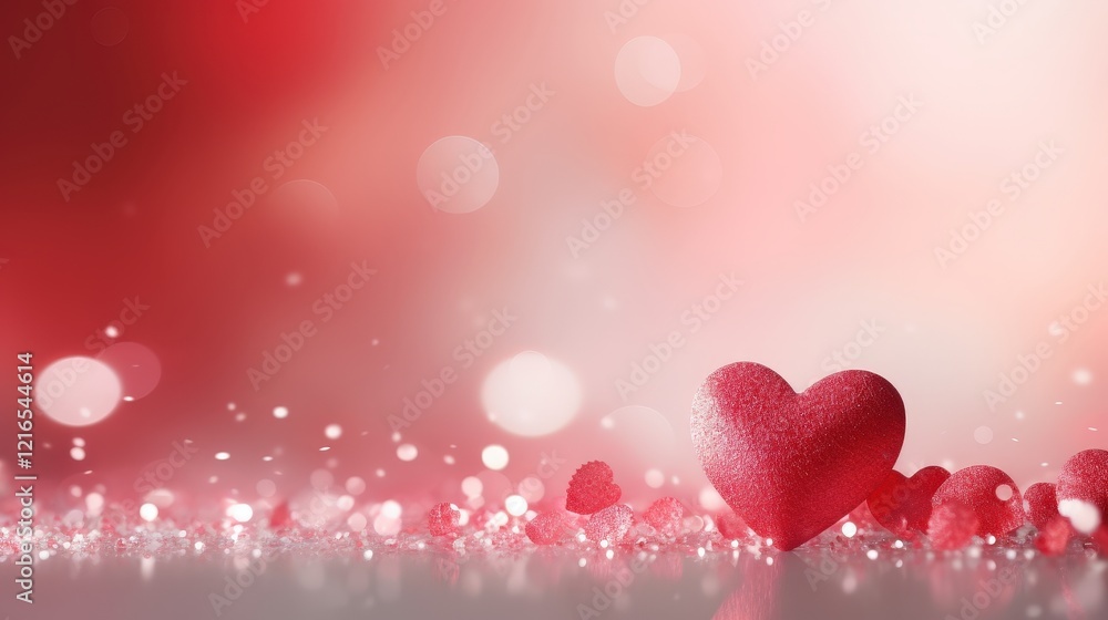 Poster abstract background featuring soft red gradient with heart shapes and gentle bokeh effect ideal for 