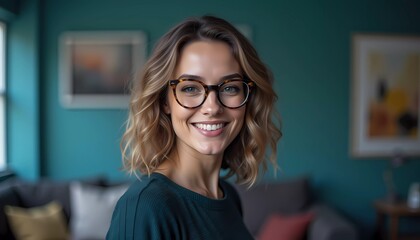 Professional woman portrait in modern office personal branding content contemporary environment warm lighting empowerment and confidence