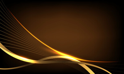 Abstract gold lines wave curve luxury on dark brown background vector