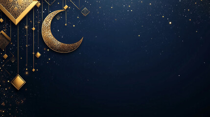 Naklejka premium navy blue background with a golden moon and geometrical shapes