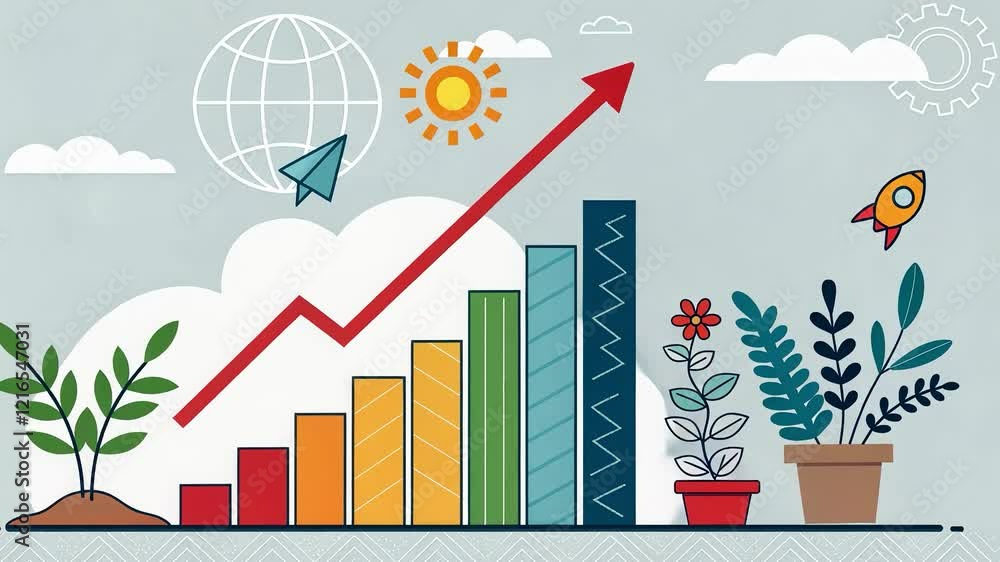 Poster currency exchange rates chart or stock trading graph concept. growth chart with plants and nature el