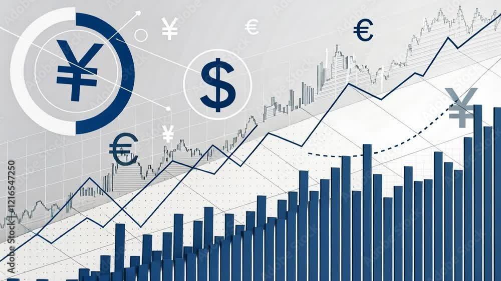 Poster currency exchange rates chart or stock trading graph concept. financial graphs with currency symbols