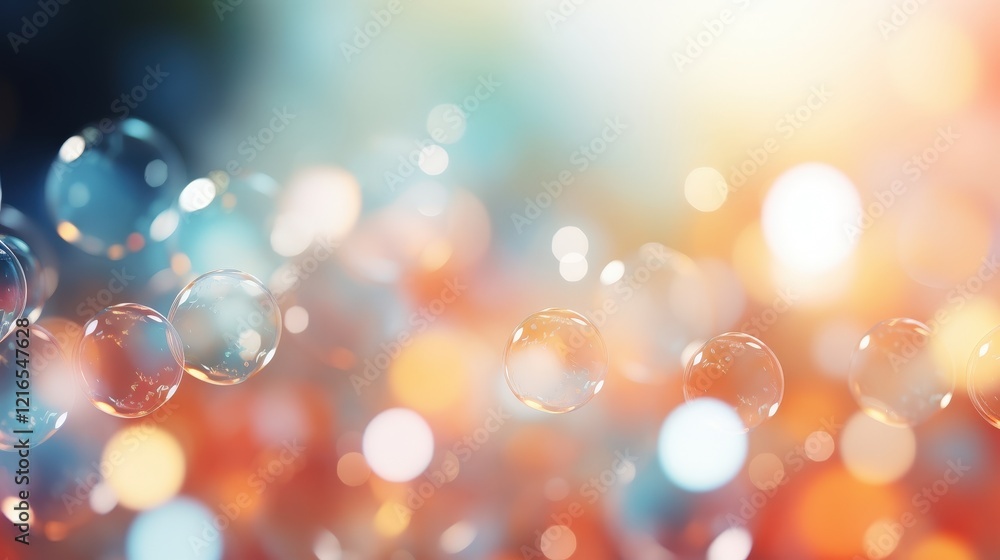 Poster abstract blurred background with bokeh effect featuring vibrant colors and floating bubbles for crea