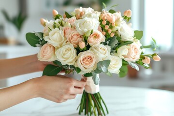 Delicate bouquet with soft roses and lush greenery, perfect for