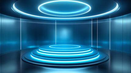 Obraz premium Circular High-Tech Display Platform with Vibrant Blue Lighting