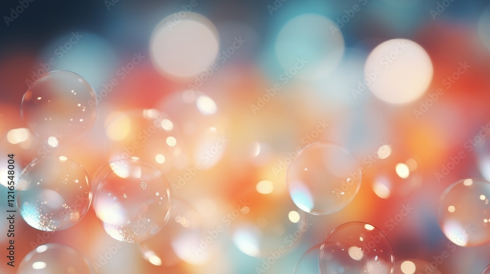Poster abstract blurred background with colorful bokeh effects and floating bubbles for creative design and